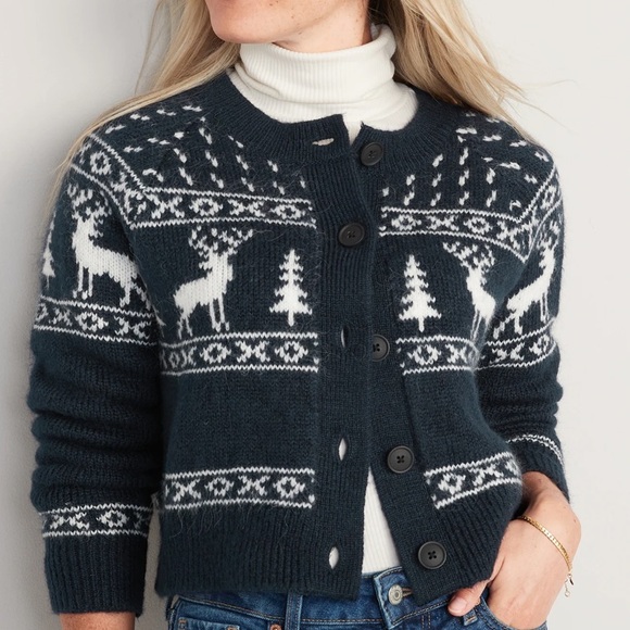 Old Navy Sweaters - NWT navy fair isle cardigan
